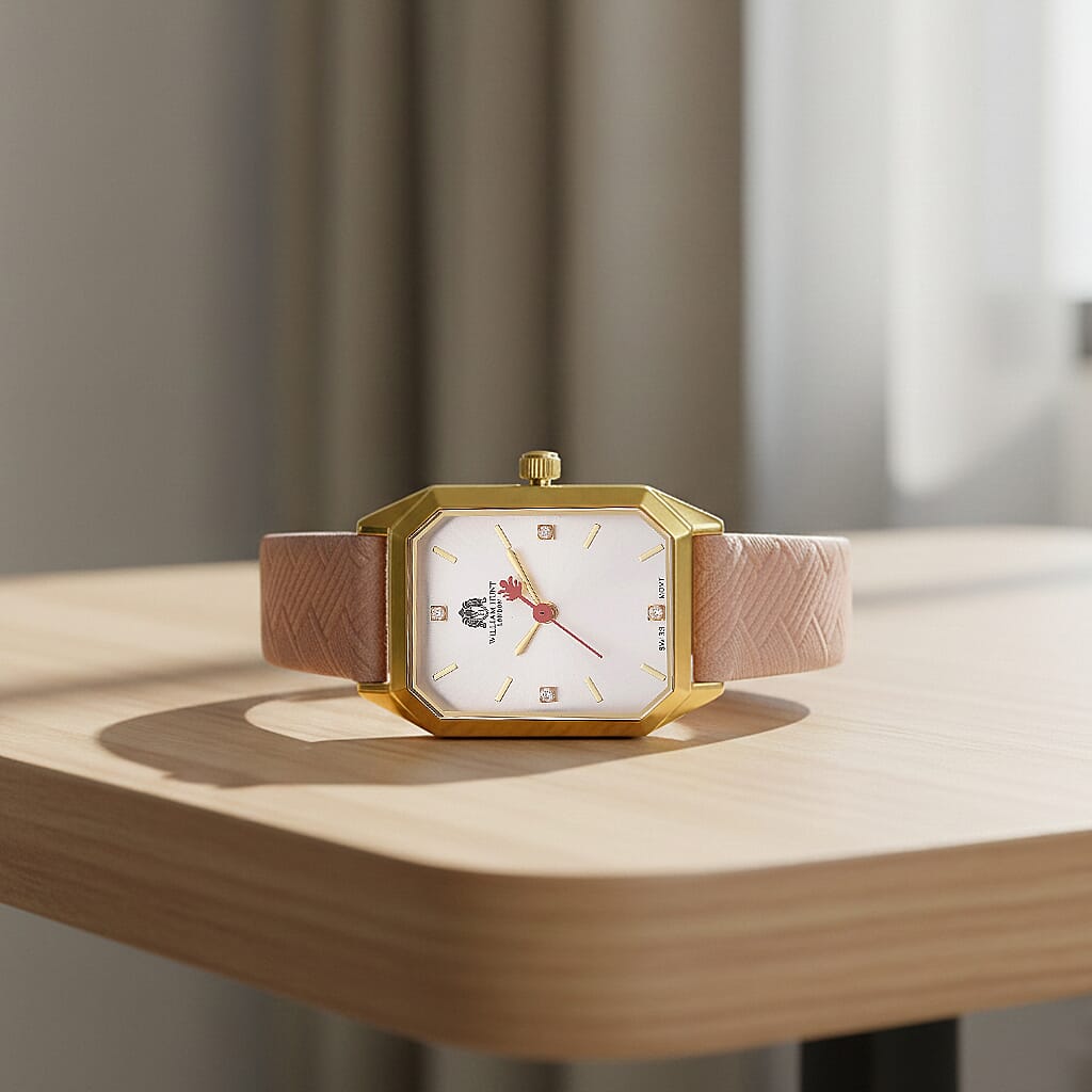 Mothers Day Gift Idea- William Hunt London Legacy Lab Grown Diamond (VVS E-F) 5ATM Water Resistancy Watch with Genuine Leather Strap  Swiss Movement- Pink